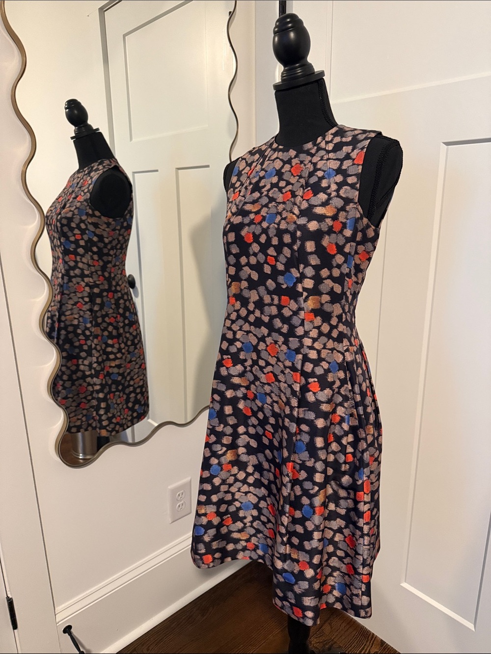 Hugo Boss Black Sleeveless A-Line Dress with Multicolor Spot Print